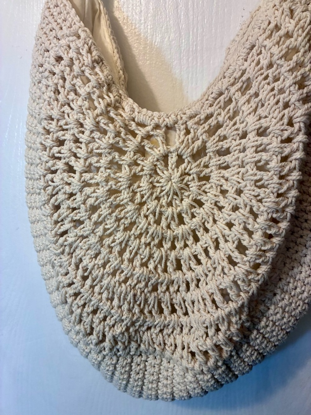 Cream Crochet Hobo Bag - Satin Lined Casual Shoulder Tote